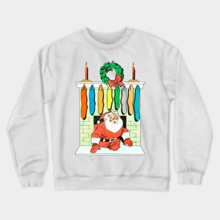 Santa Claus enters through the chimney and finds many socks. Retro Vintage Comic Cartoons Crewneck Sweatshirt